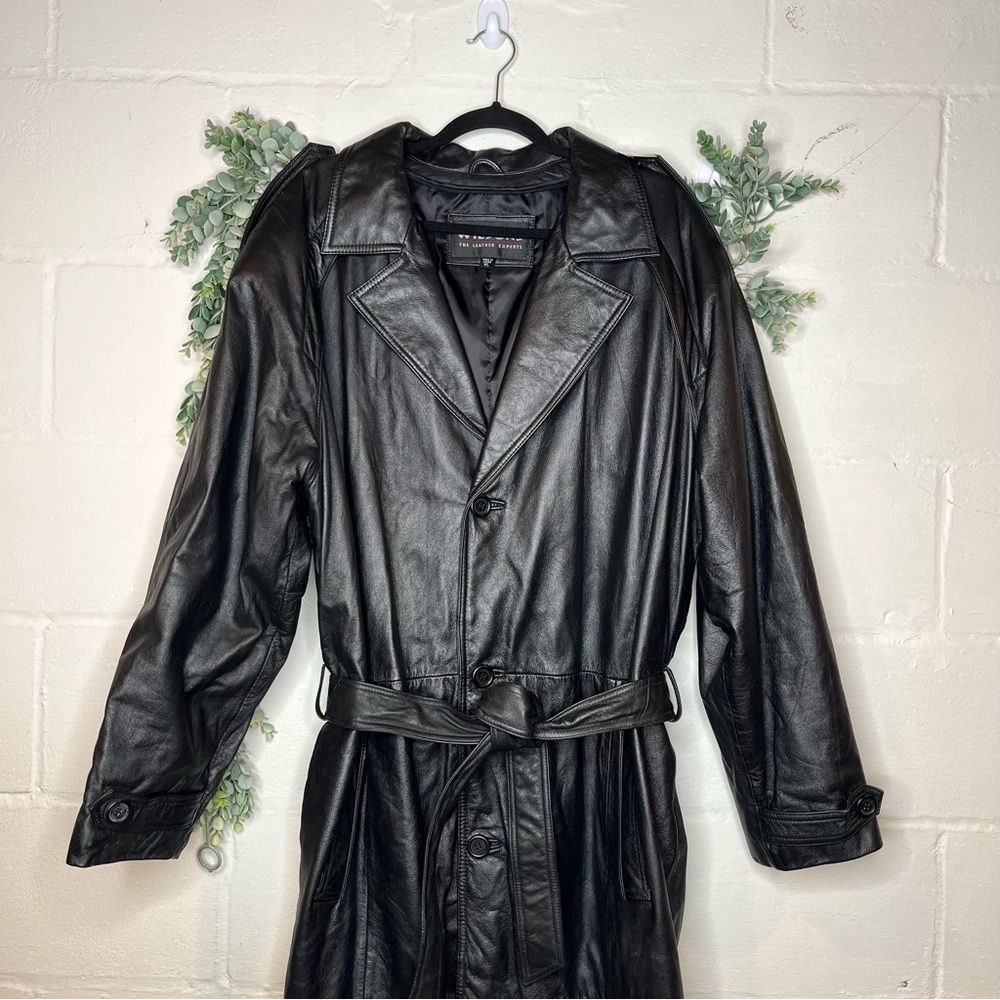 Wilson’s leather | womens large black genuine leather trench coat